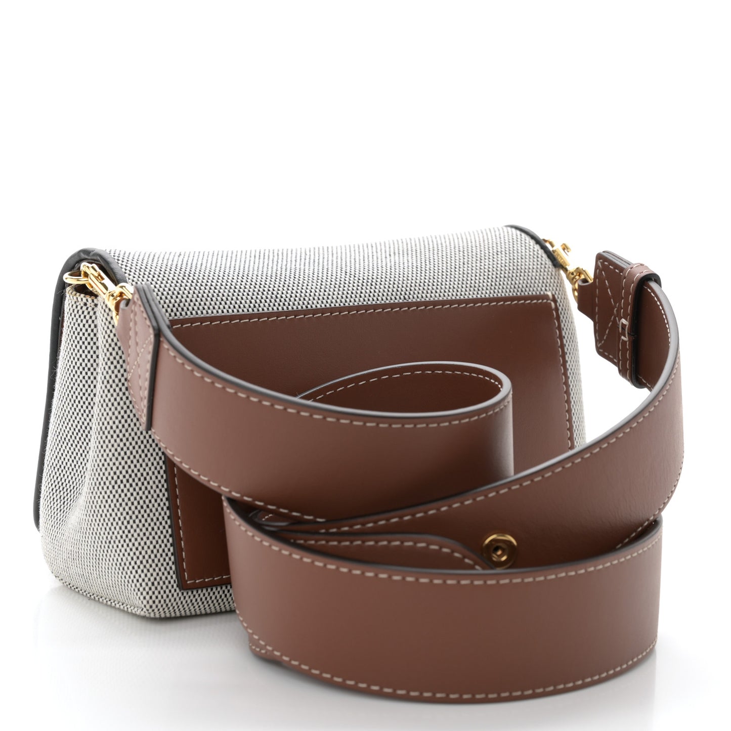 Cotton Canvas Horseferry Print Small Crossbody Bag Grey Tan