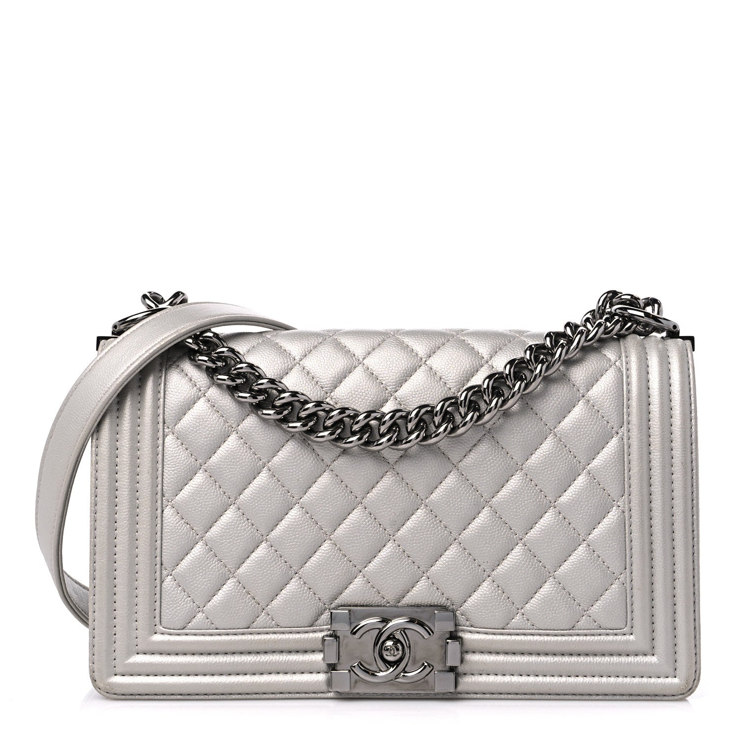 Chanel Metallic Caviar Quilted Medium Boy Flap Silver 1 of 14