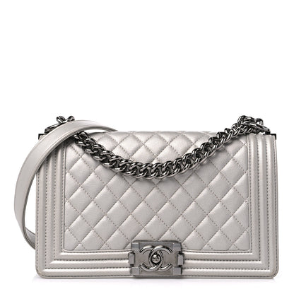 Chanel Metallic Caviar Quilted Medium Boy Flap Silver 1 of 14