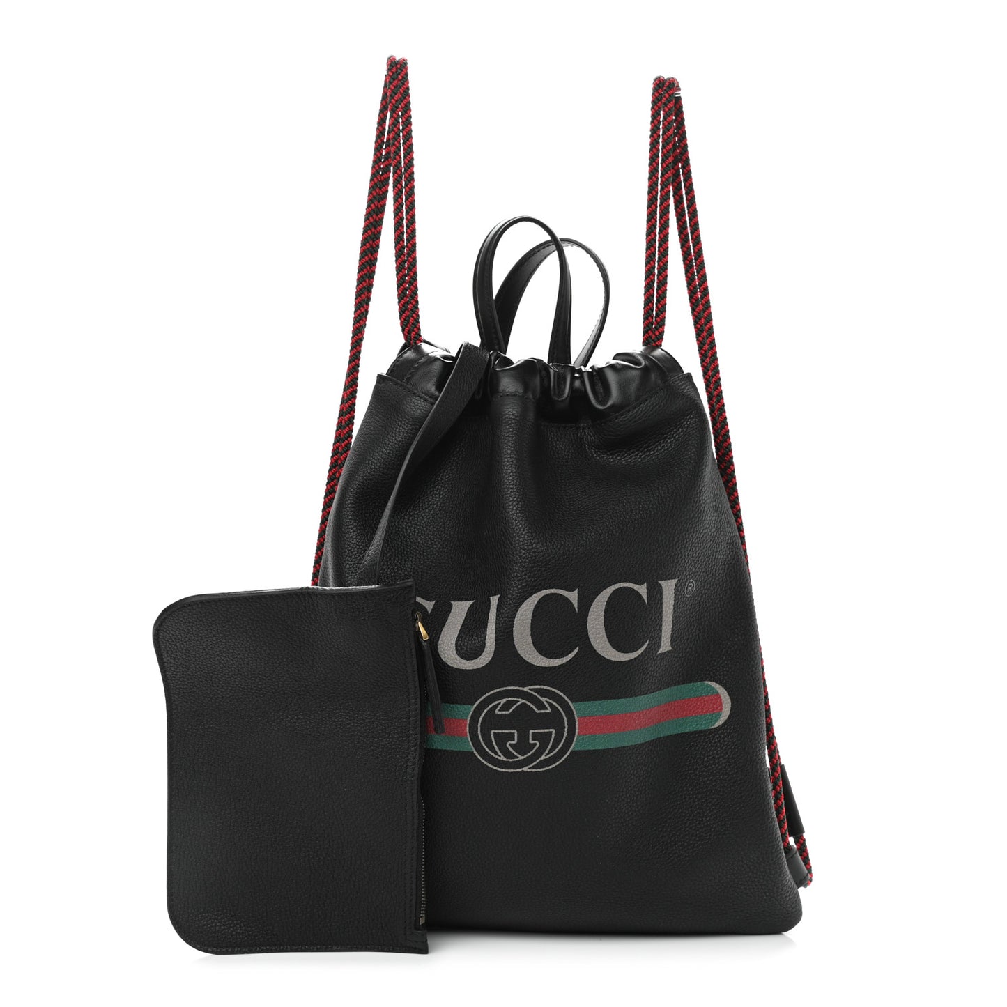 Calfskin Logo Drawstring Backpack Black
