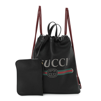 Gucci Calfskin Logo Drawstring Backpack Black 1 of 10