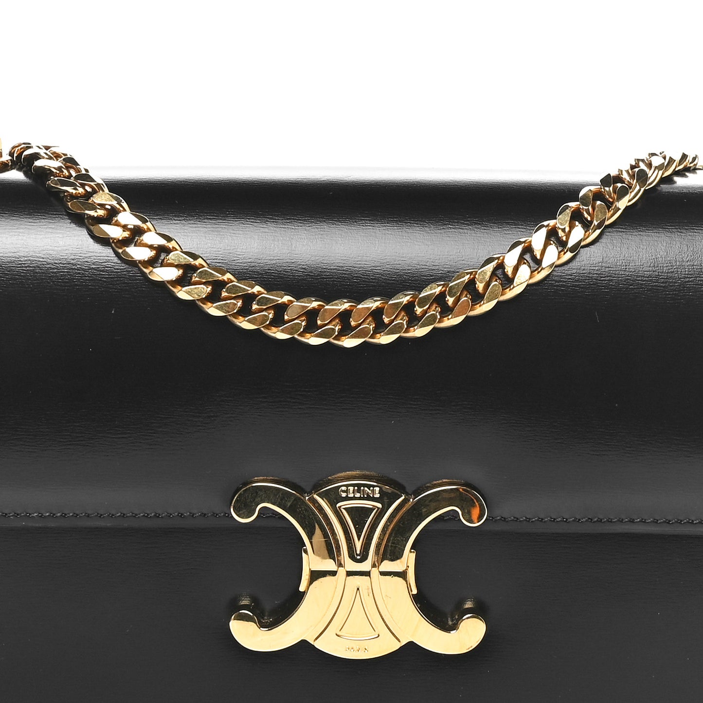 Shiny Calfskin Triomphe Chain Bag Black