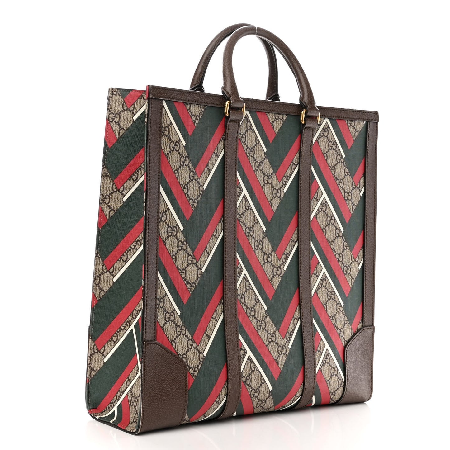 GG Supreme Monogram Chevron Web Vertical Tote Beige Green Red New Acero
