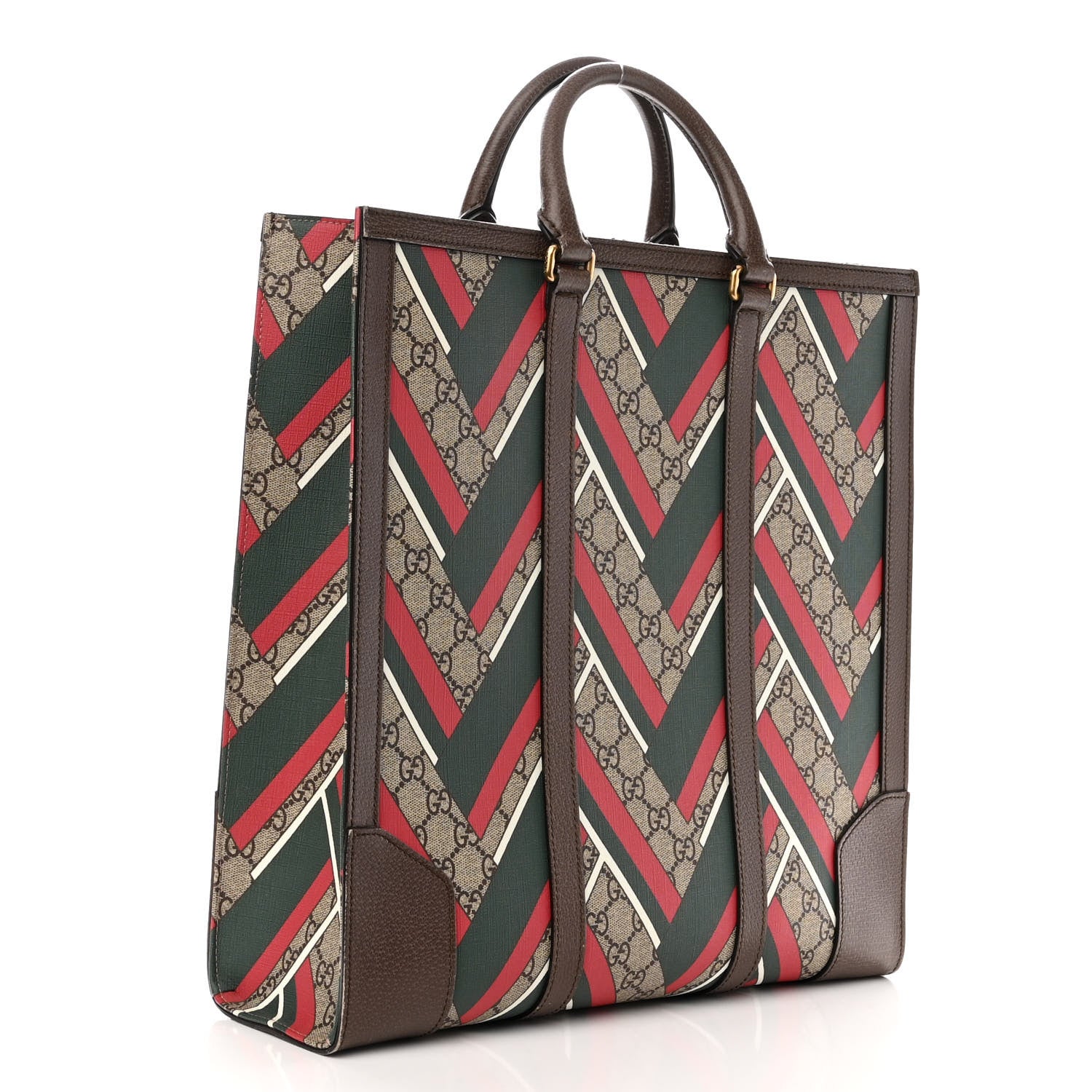 Gucci GG Supreme Monogram Chevron Web Vertical Tote Beige Green Red New Acero 3 of 12