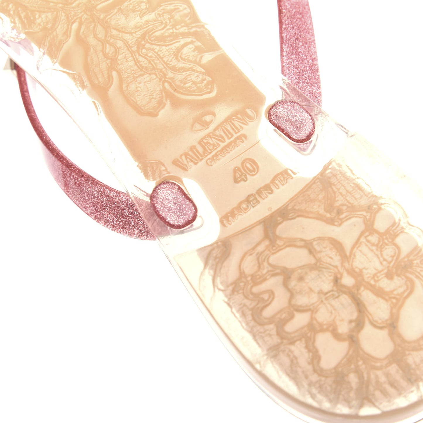PVC Jelly Glitter Rockstud Bow Thong Sandals 40 Pink