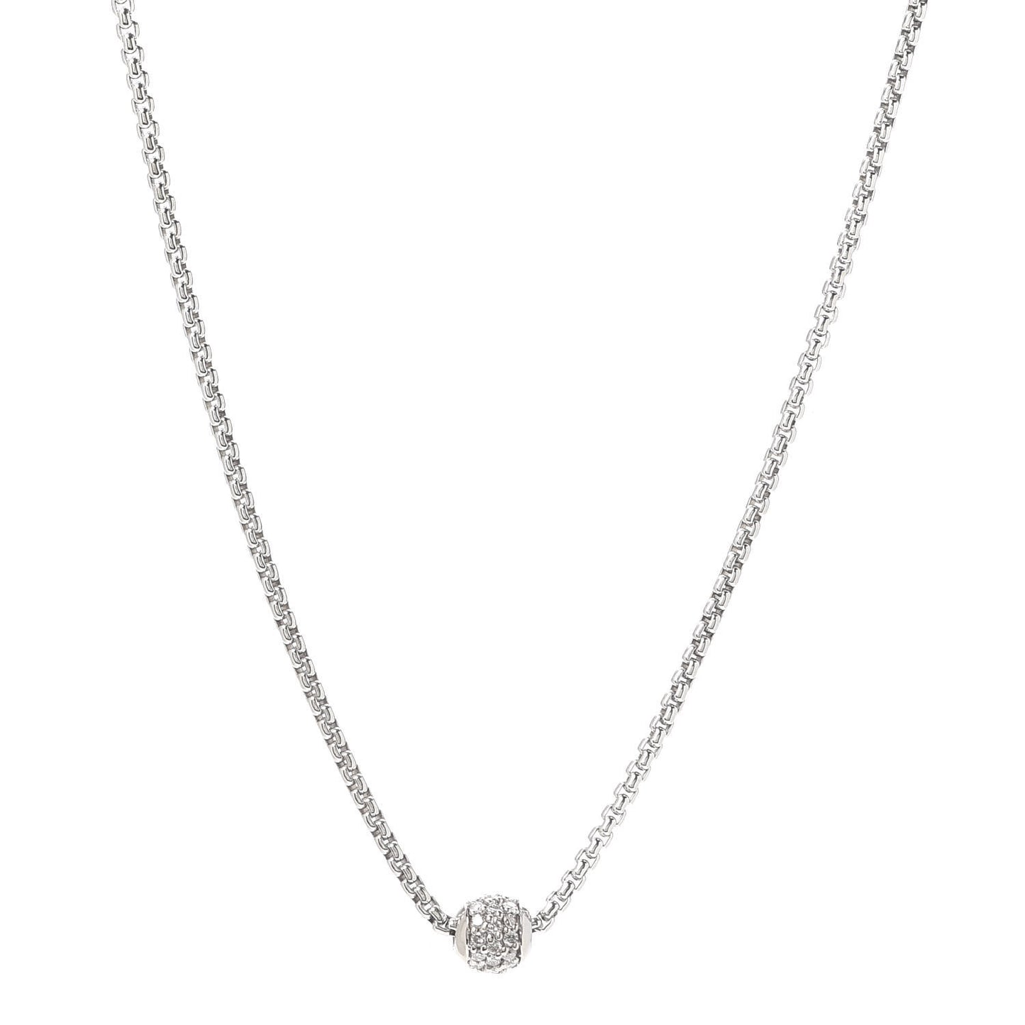 Sterling Silver 18K White Gold Diamond Pave Ball Pendant Necklace