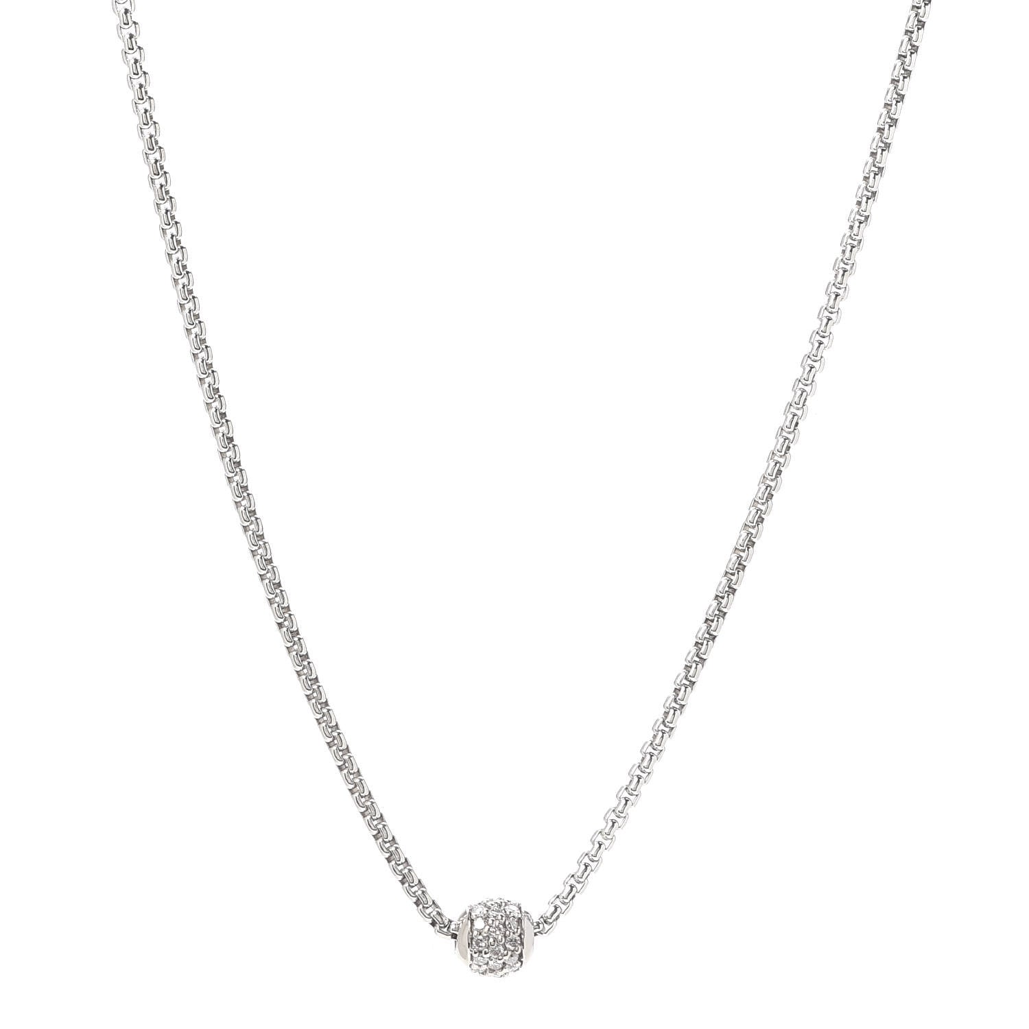David Yurman Sterling Silver 18K White Gold Diamond Pave Ball Pendant Necklace 1 of 4