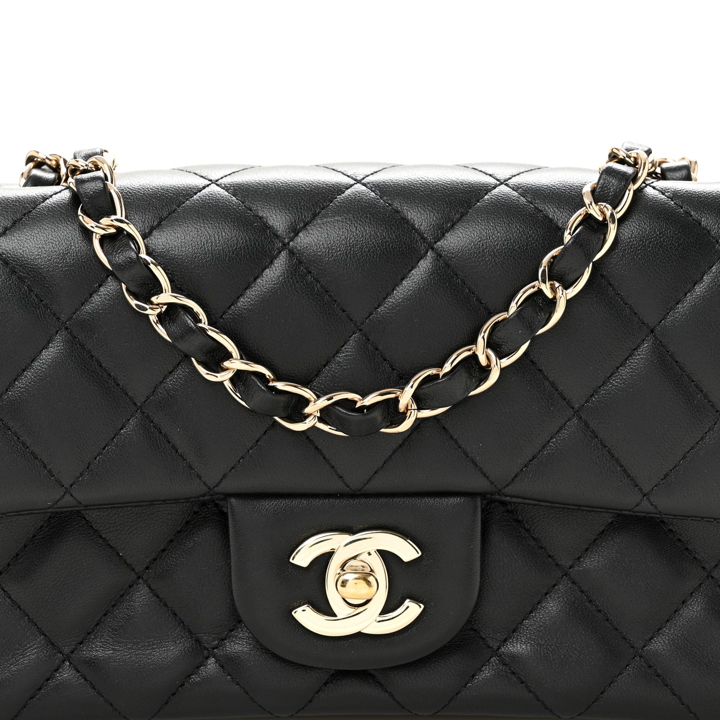 Lambskin Quilted Mini Rectangular Flap Black