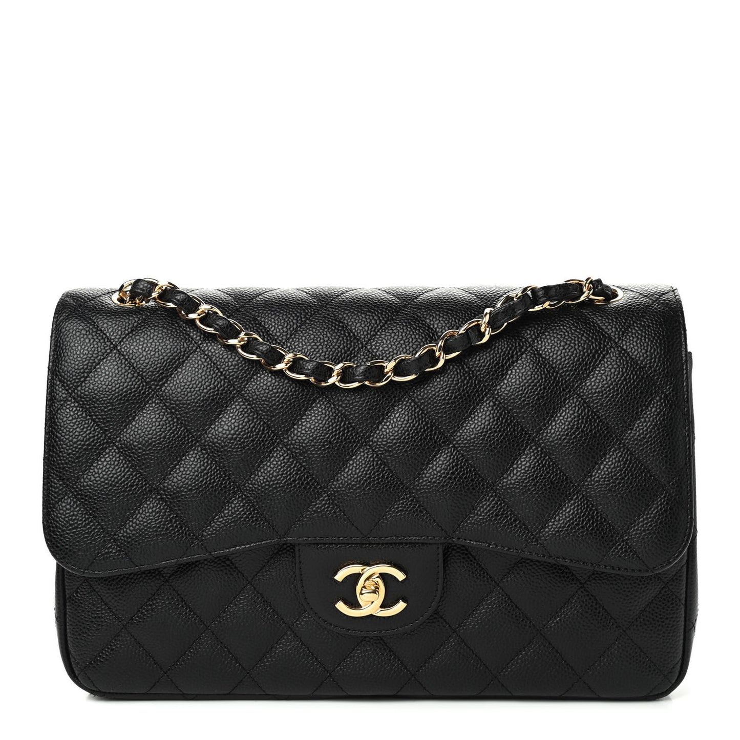 Caviar Quilted Jumbo Double Flap Black