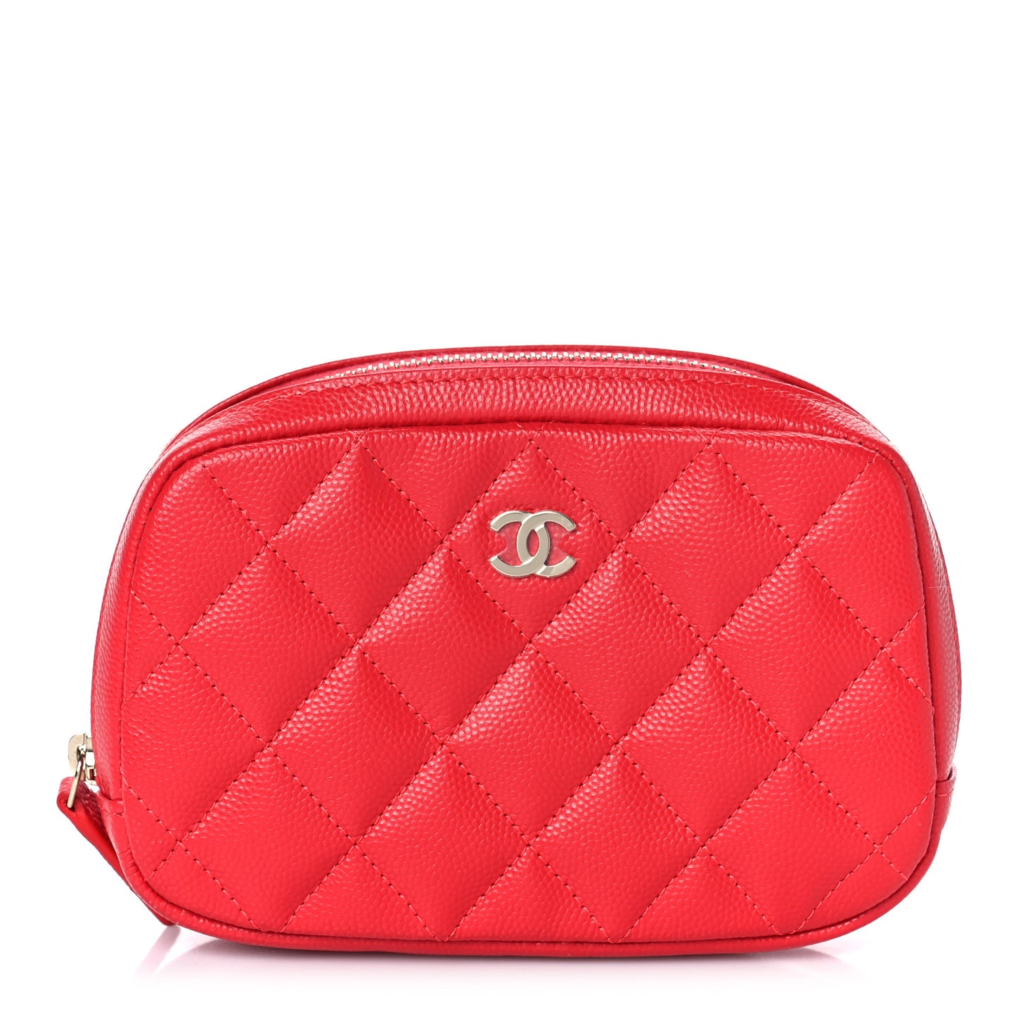 Caviar Quilted Small Curvy Pouch Cosmetic Case Red