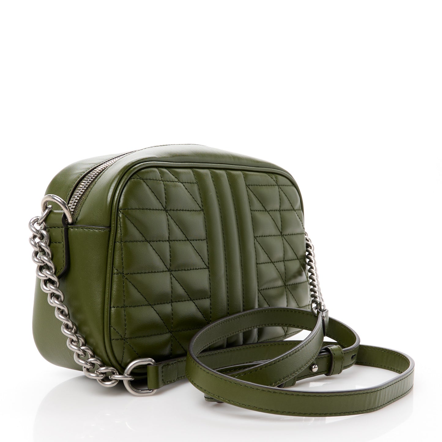 Calfskin Matelasse Aria Small GG Marmont Chain Shoulder Bag Military Wood