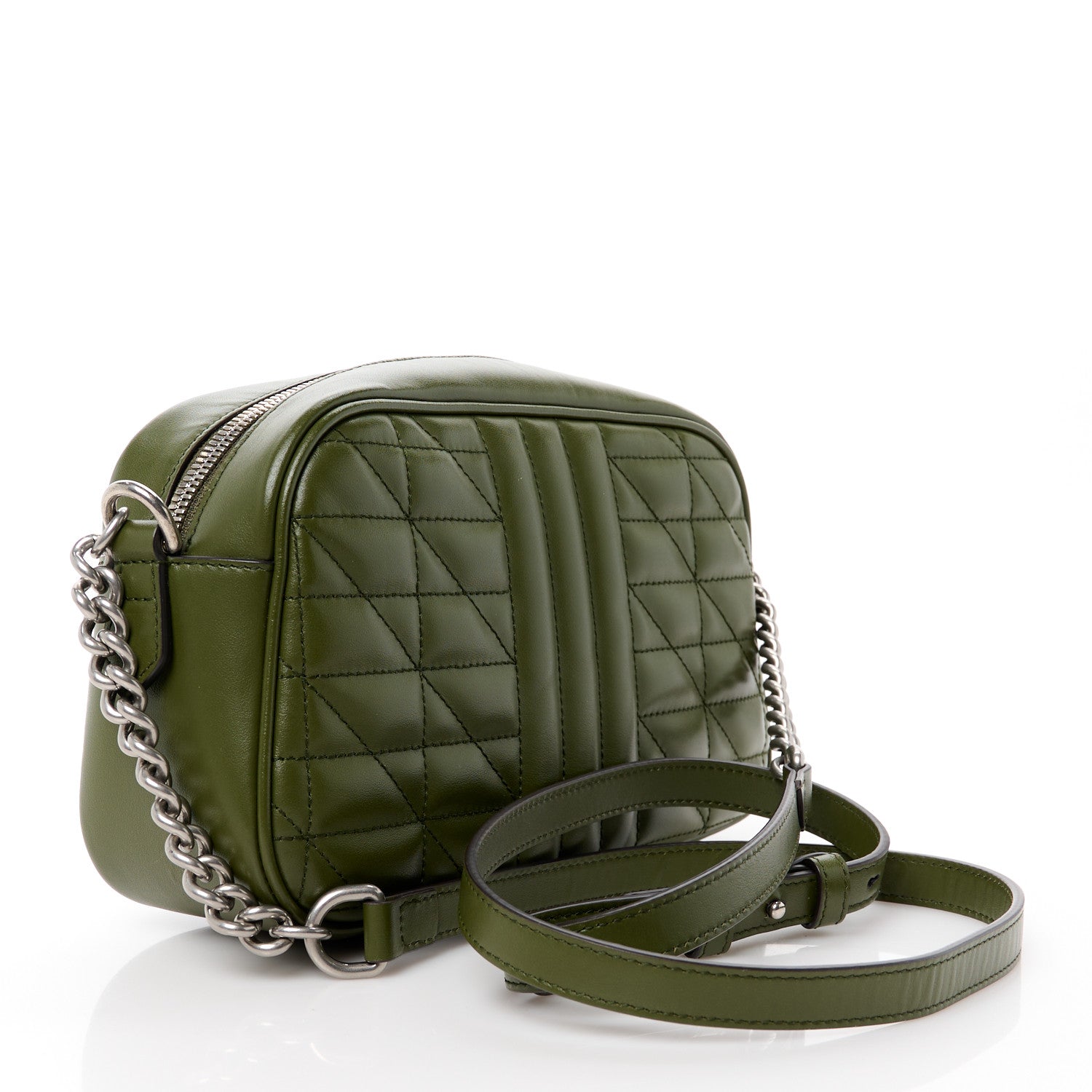 Gucci Calfskin Matelasse Aria Small GG Marmont Chain Shoulder Bag Military Wood 3 of 11