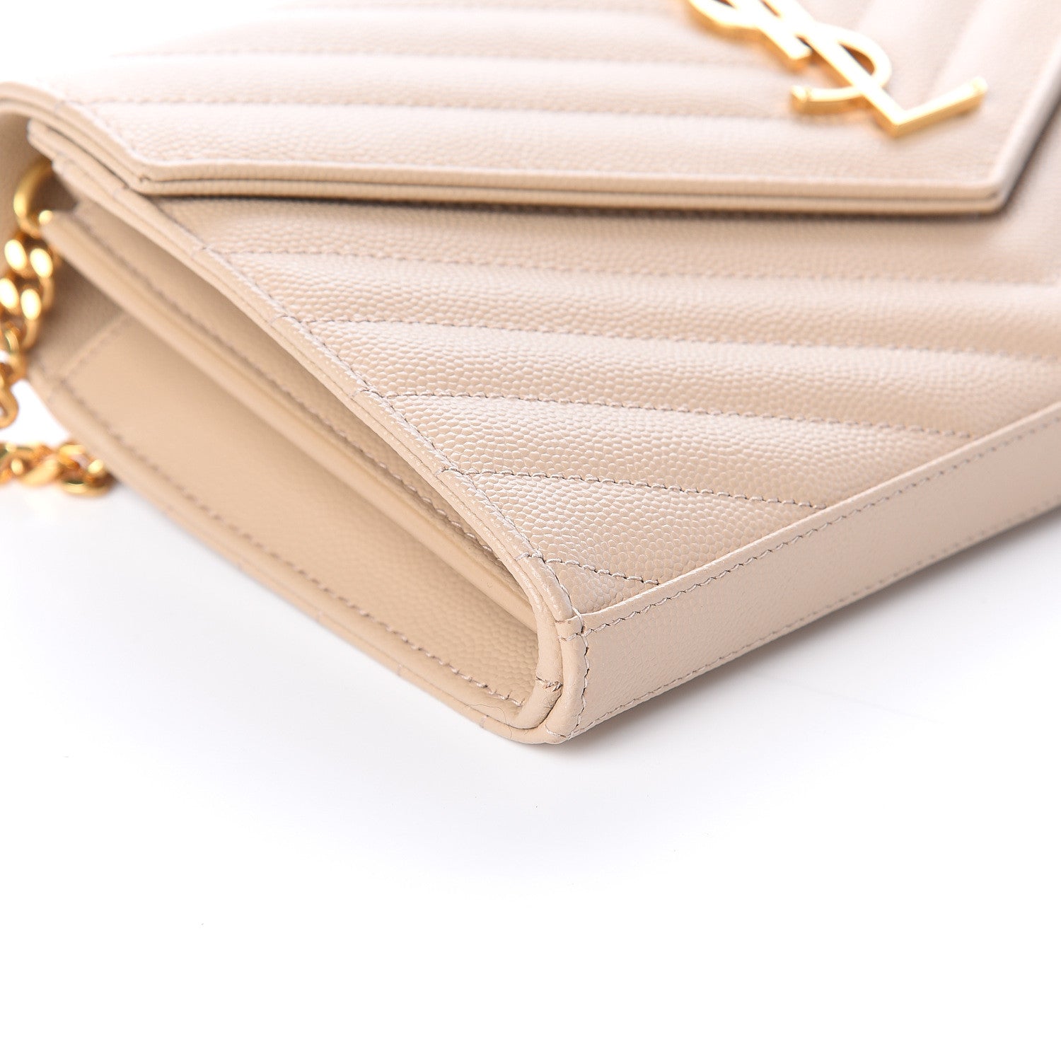 Saint Laurent Grain De Poudre Matelasse Chevron Monogram Chain Wallet Nude Powder 6 of 7