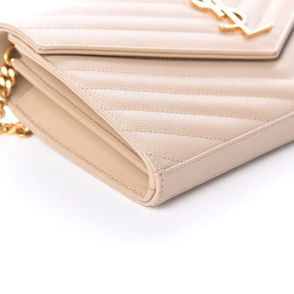 Saint Laurent Grain De Poudre Matelasse Chevron Monogram Chain Wallet Nude Powder 6 of 7