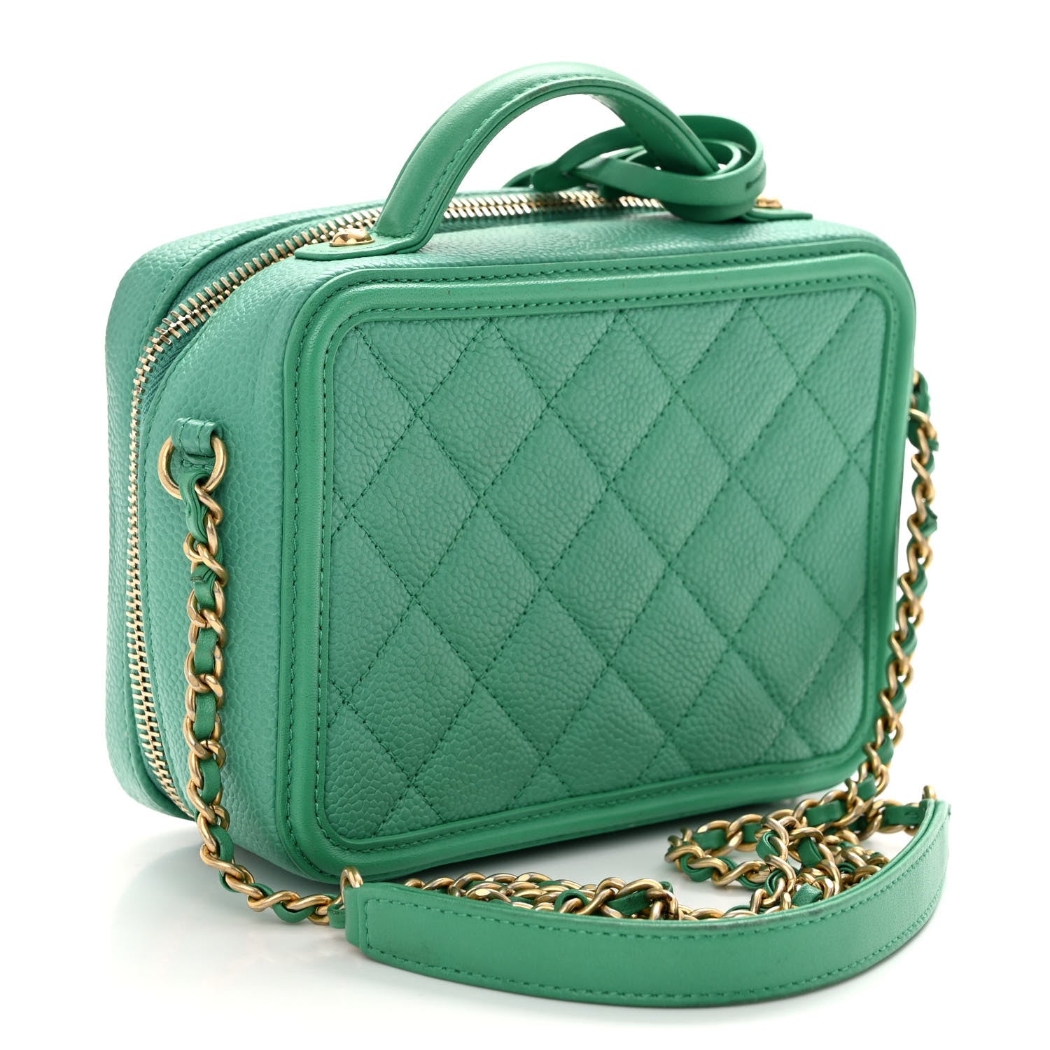 Chanel Caviar Quilted Small CC Filigree Vanity Case Green 3 of 12