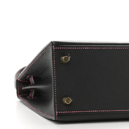 Hermes Epsom Horseshoe Kelly Sellier 25 Black Rose Lipstick 7 of 8