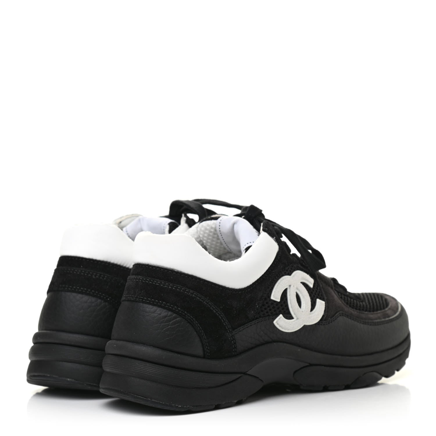 Chanel Mesh Suede Grained Calfskin Womens CC Sneakers 37.5 Black White 4 of 8