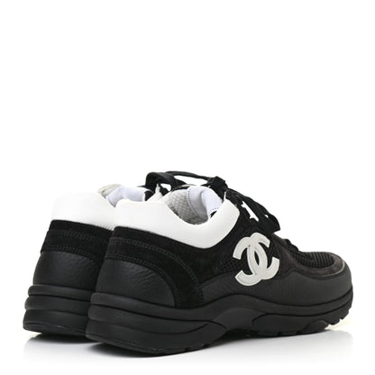 Chanel Mesh Suede Grained Calfskin Womens CC Sneakers 37.5 Black White 4 of 8