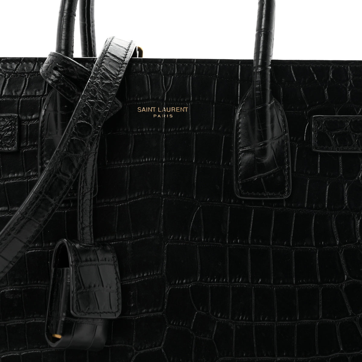 Saint Laurent Calfskin Crocodile Embossed Baby Sac De Jour Black 8 of 11