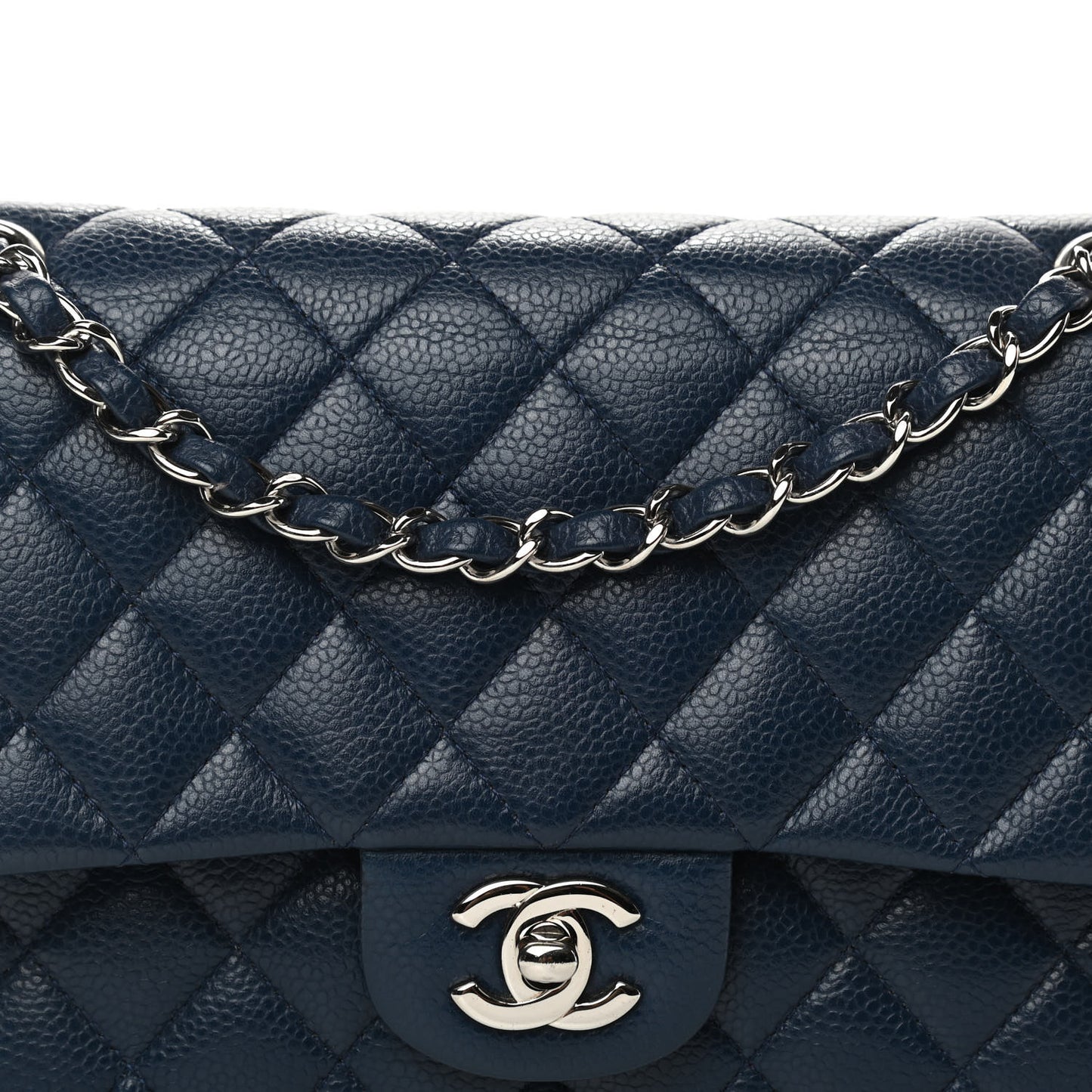 Caviar Quilted Medium Double Flap Dark Blue