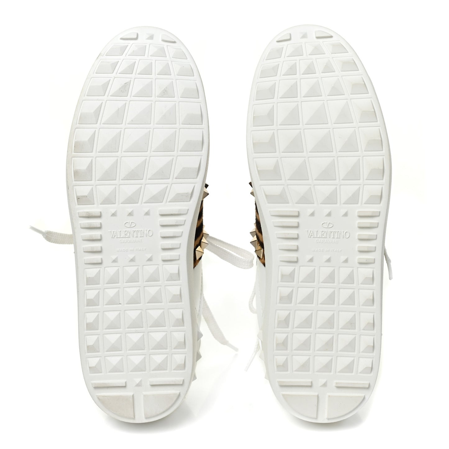 Calfskin Calf Hair Untitled Rockstud Open Sneakers 37.5 Bianco