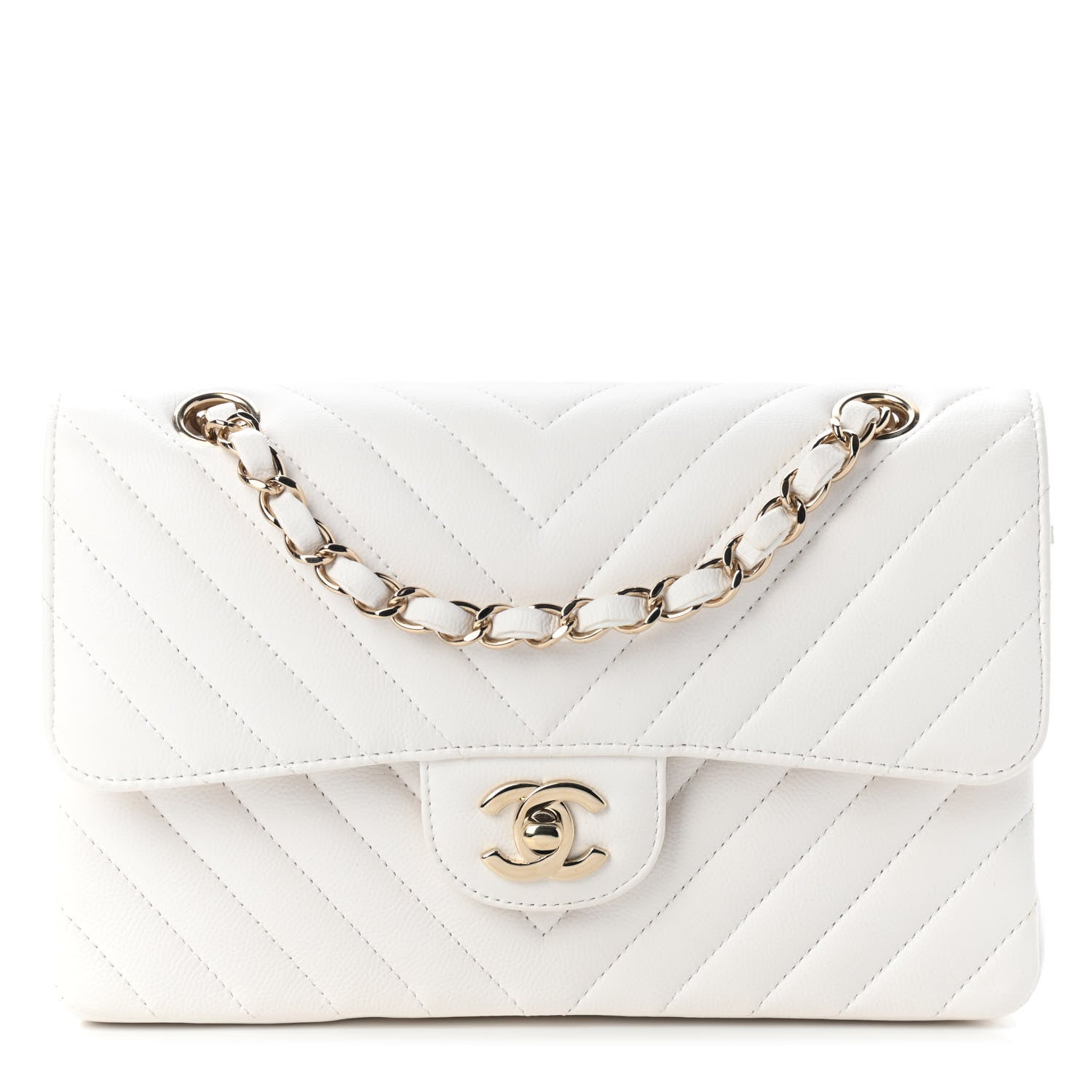 Chanel Caviar Chevron Quilted Small Double Flap White 1 of 9