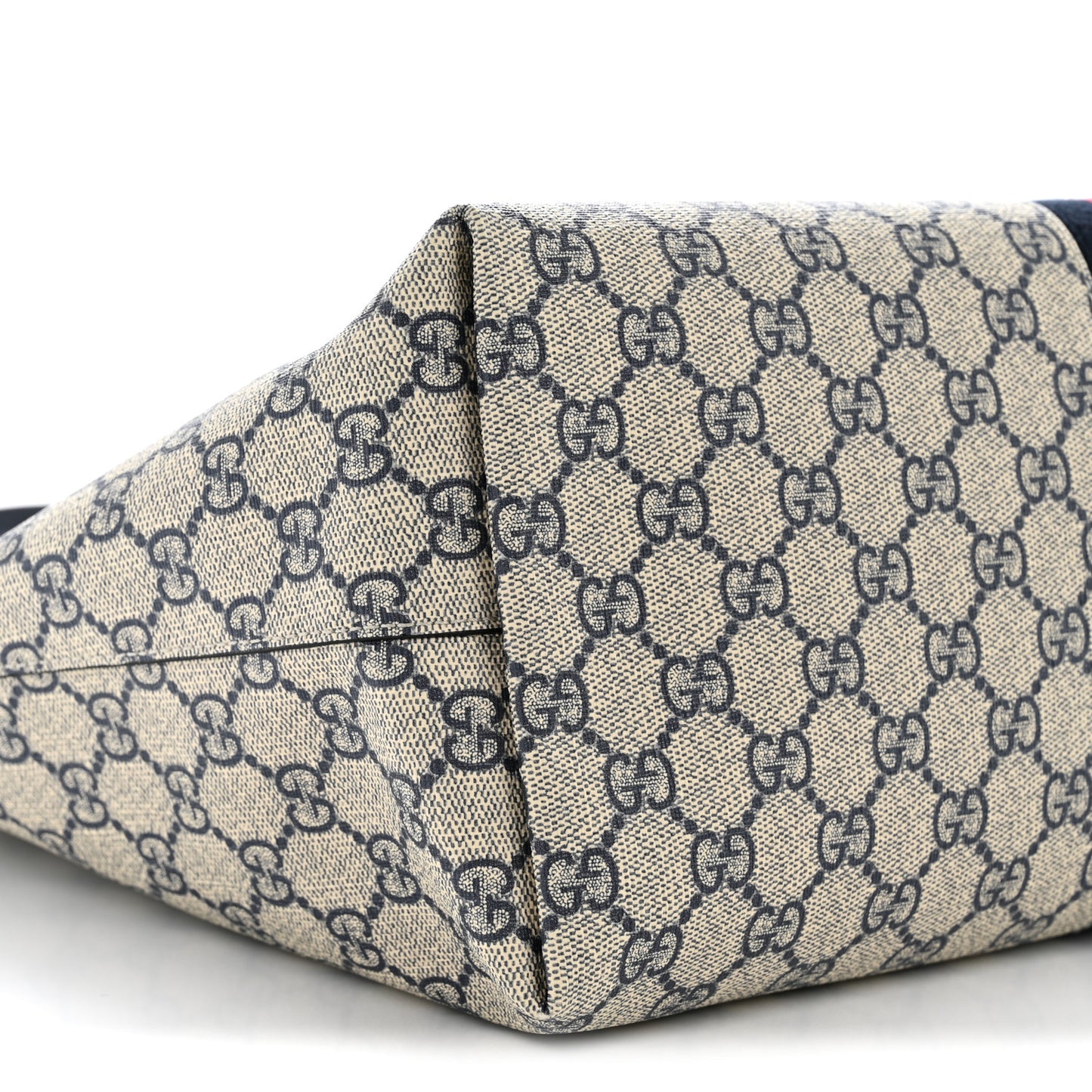 GG Supreme Monogram Textured Calfskin Web Medium Ophidia Shopping Tote Beige Blue