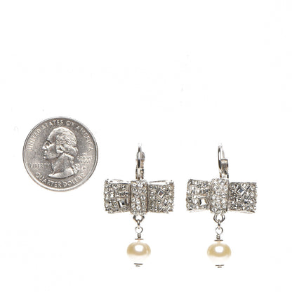 Chanel Crystal Pearl Bow Earrings Silver 2 of 5