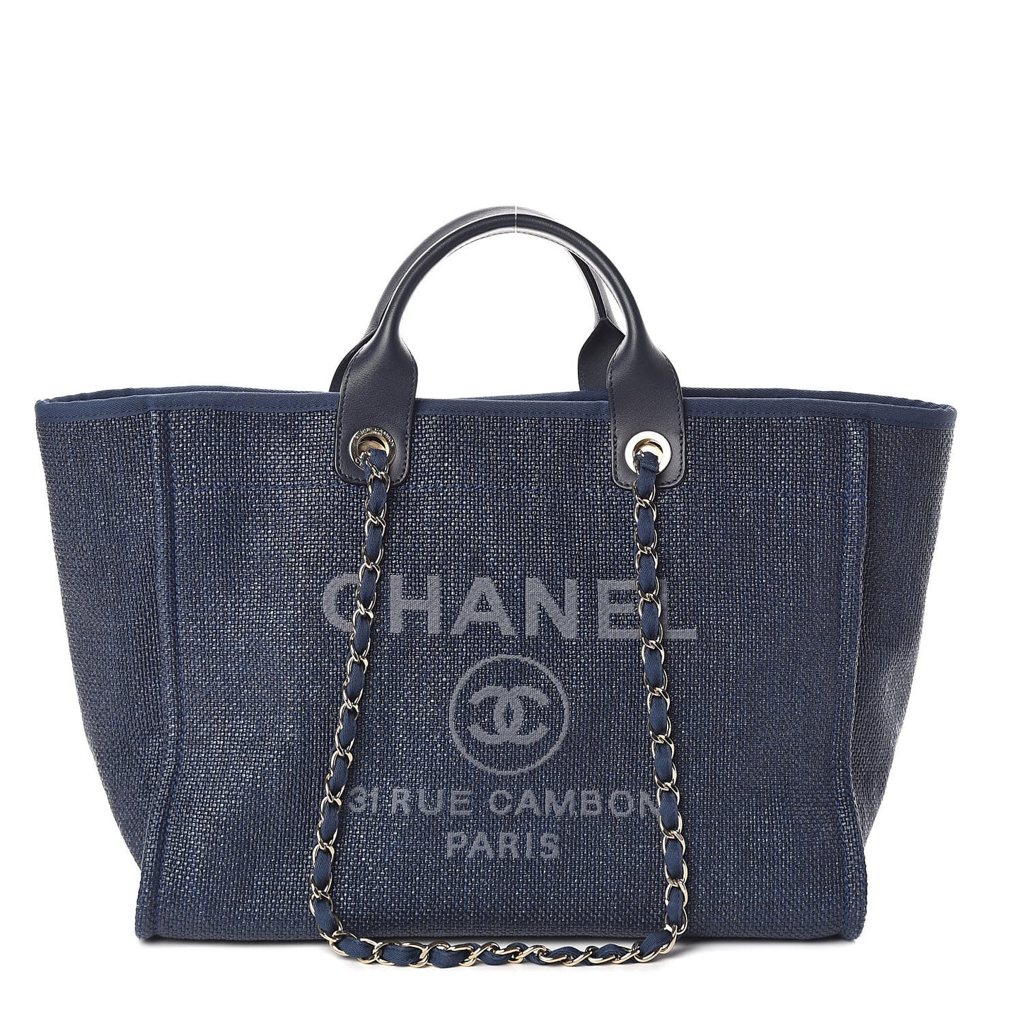 Woven Straw Raffia Large Deauville Tote Dark Blue