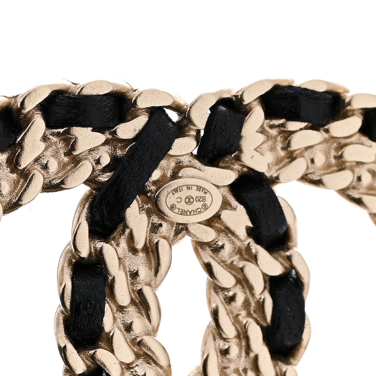 Chanel Crystal Lambskin Chain CC Vintage Allure Stud Earrings Black Gold 4 of 5