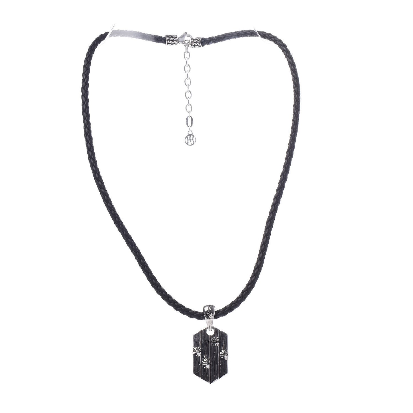 Sterling Silver Braided Bamboo Pendant Necklace Black