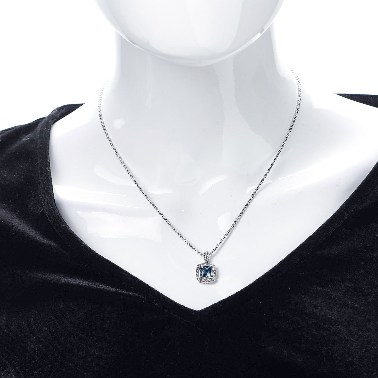 Sterling Silver Diamond Hampton Blue Topaz 7mm Petite Albion Pendant Necklace