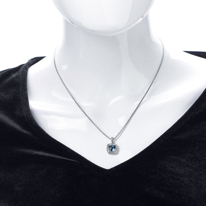 David Yurman Sterling Silver Diamond Hampton Blue Topaz 7mm Petite Albion Pendant Necklace 1 of 7