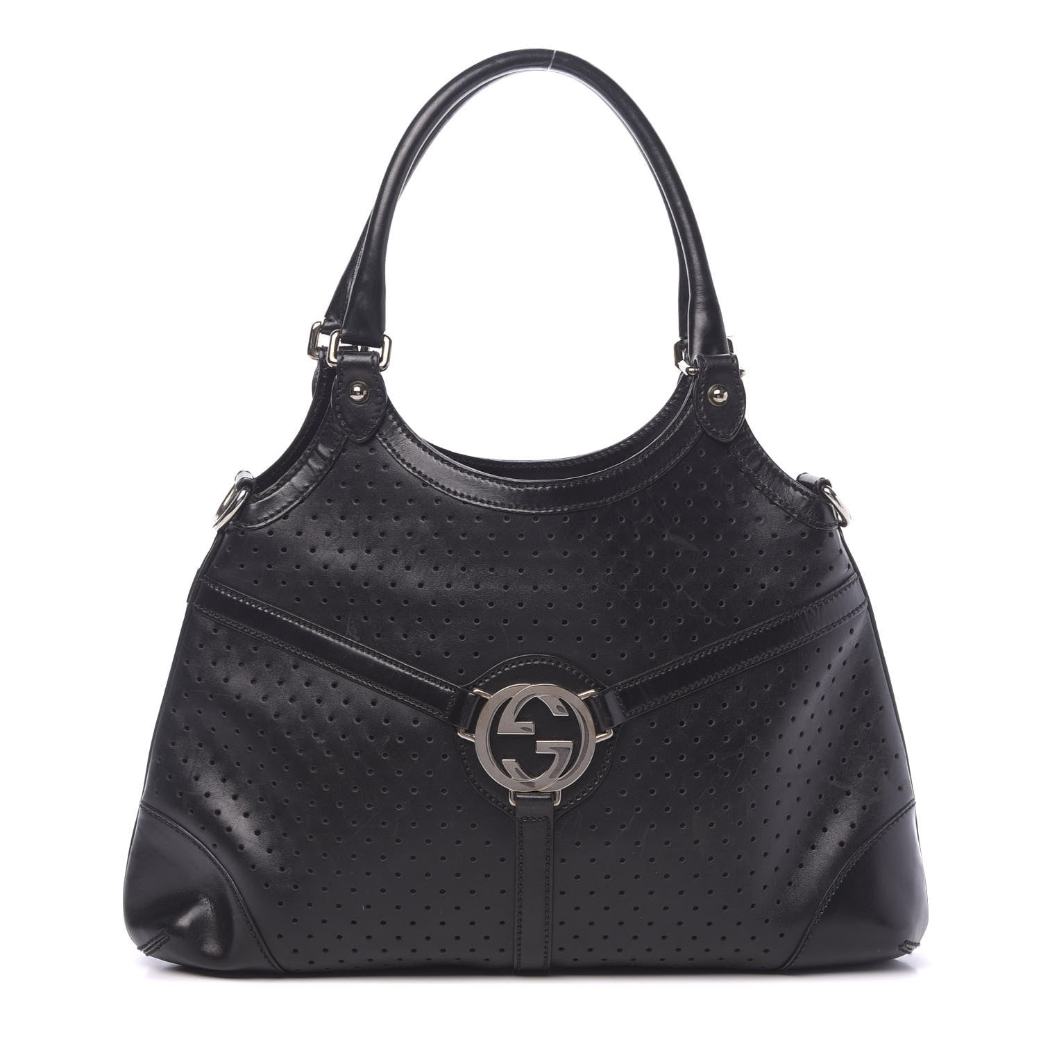 Gucci Calfskin Perforated GG Reins Hobo Black 1 of 11