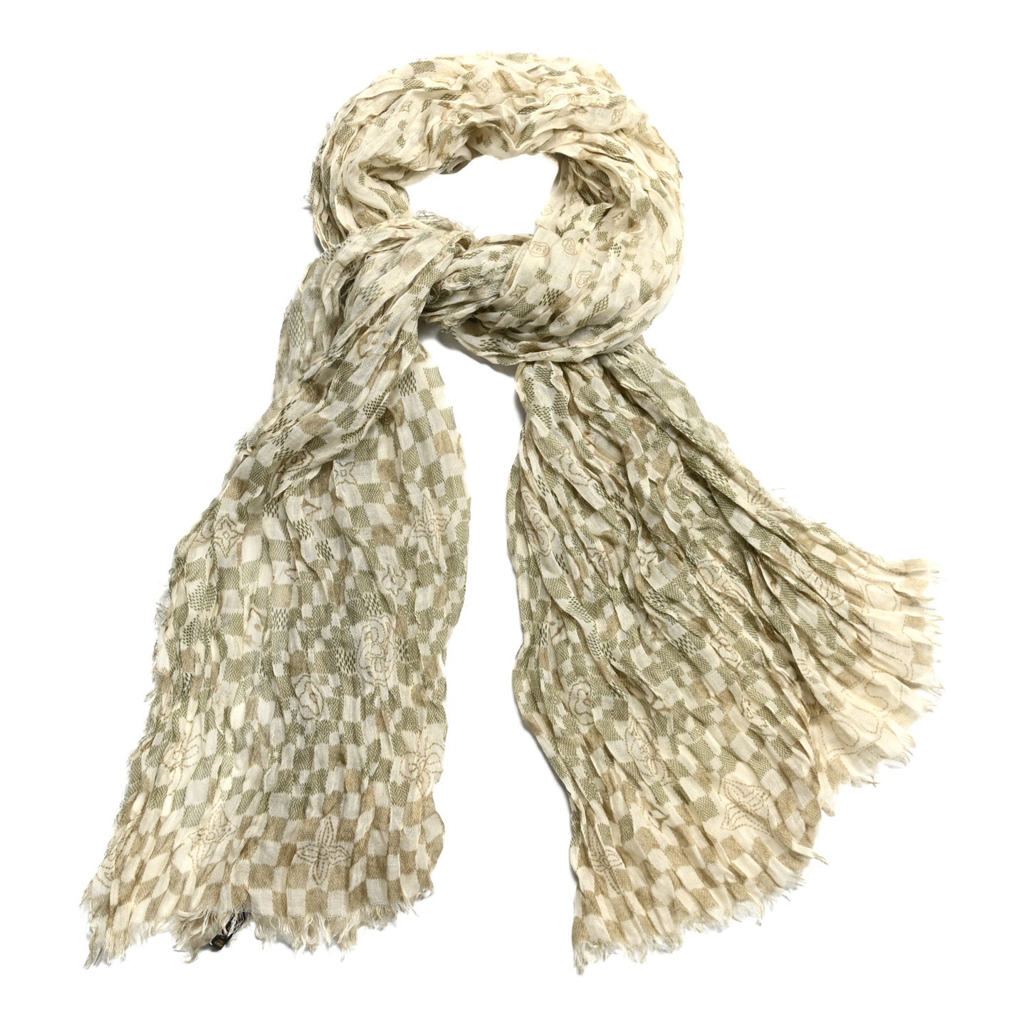 Cashmere Silk Damier Scarf Ivory Green
