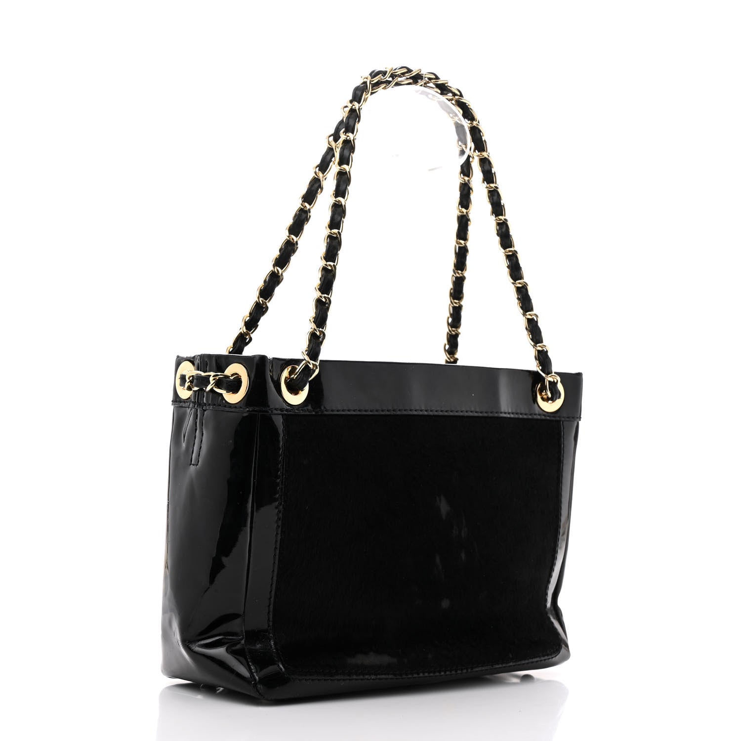 Chanel Patent Pony Hair Small Pocket Tote Black 3 of 16