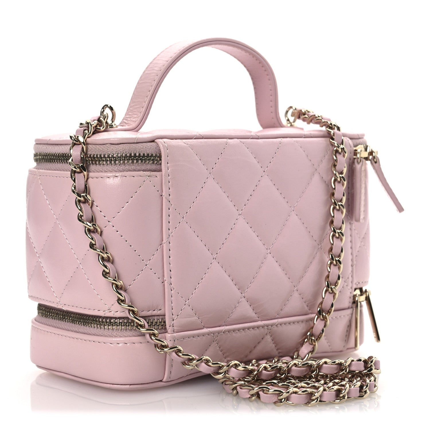 Chanel Shiny Lambskin Quilted Top Handle Vanity Case With Chain Pink 2 of 13