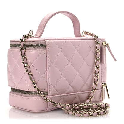 Chanel Shiny Lambskin Quilted Top Handle Vanity Case With Chain Pink 2 of 13