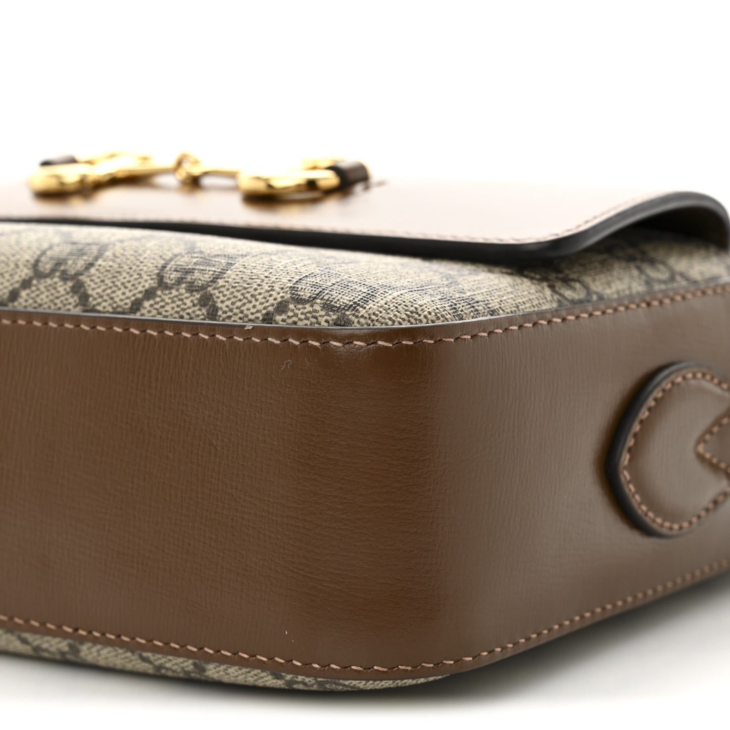 GG Supreme Monogram Small Horsebit 1955 Shoulder Bag Beige Brown Sugar