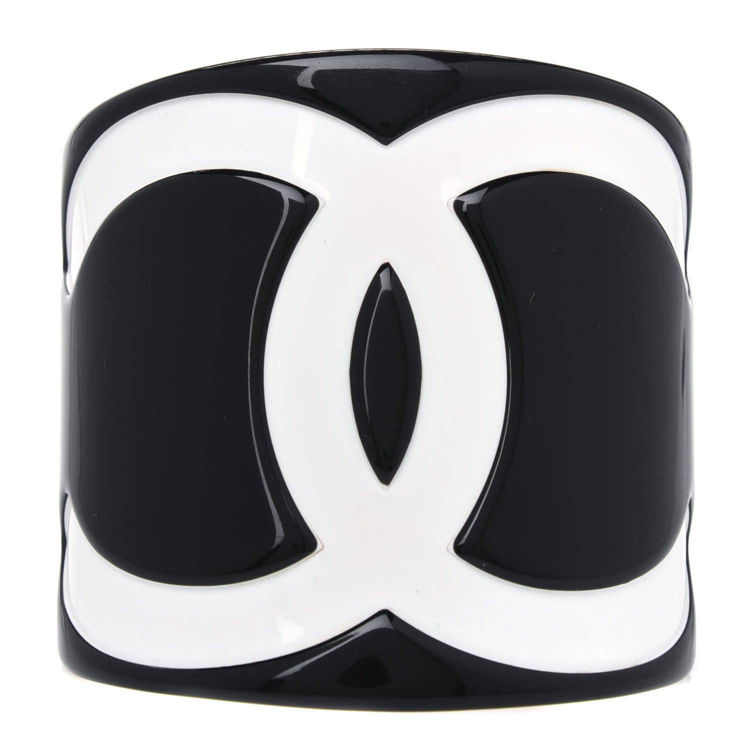 Chanel Resin CC Wide Cuff Black White 1 of 4