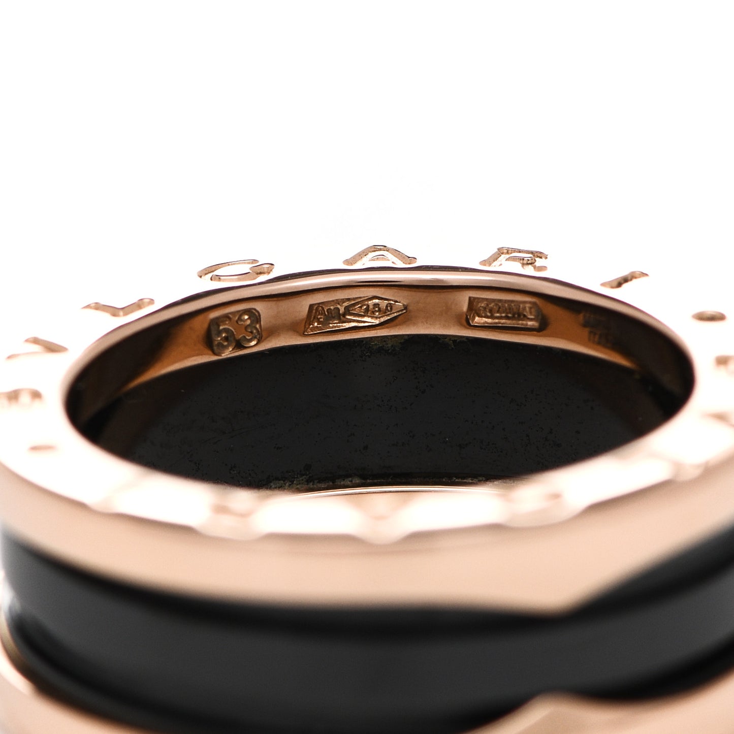 18K Rose Gold Black Ceramic B.Zero1 Two-Band Ring 53 6.25
