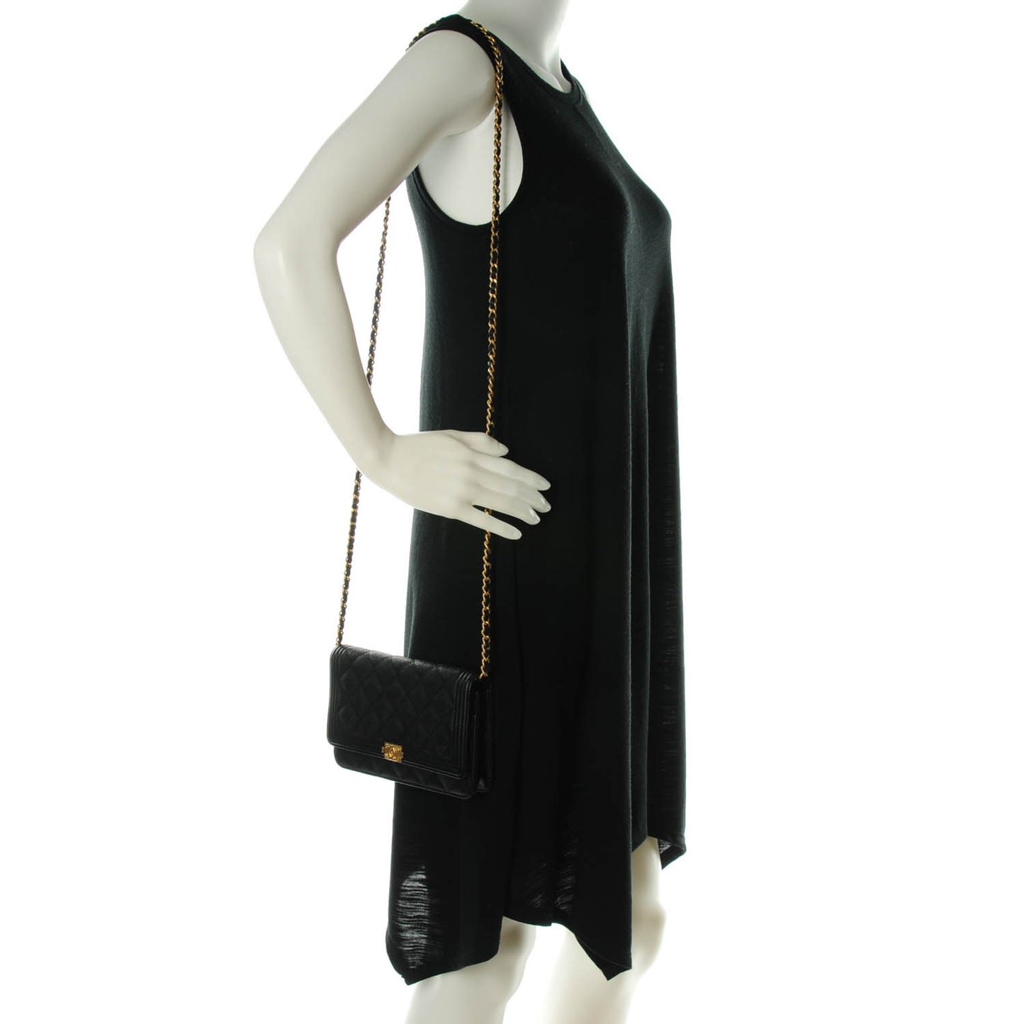 Caviar Quilted Boy Wallet On Chain WOC Black