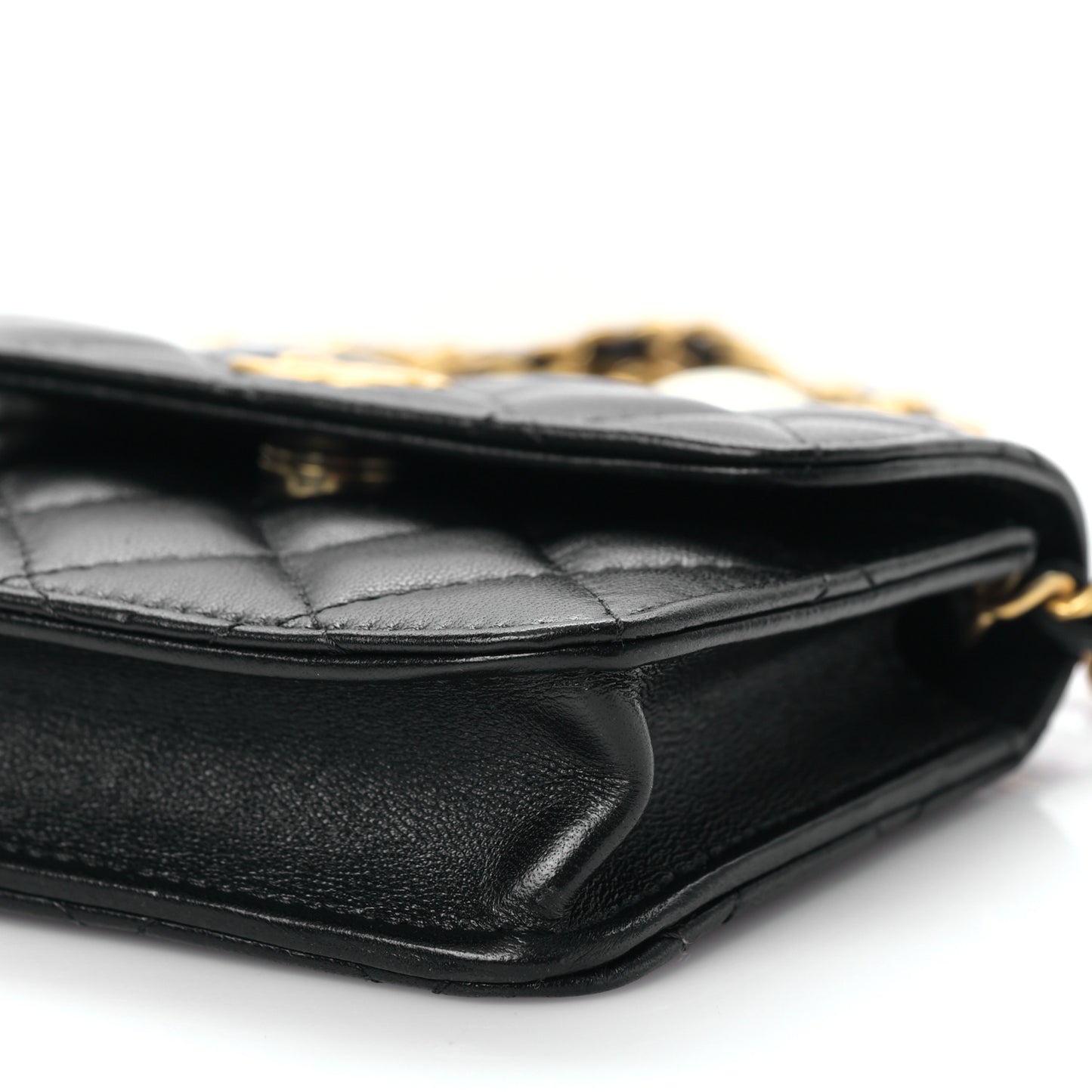 Lambskin Quilted Maxi Pearl Clutch With Chain Black