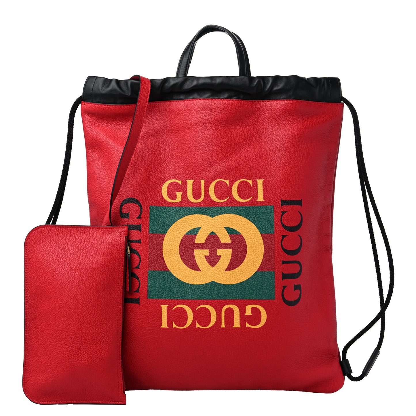 Calfskin Mens Logo Drawstring Backpack Red