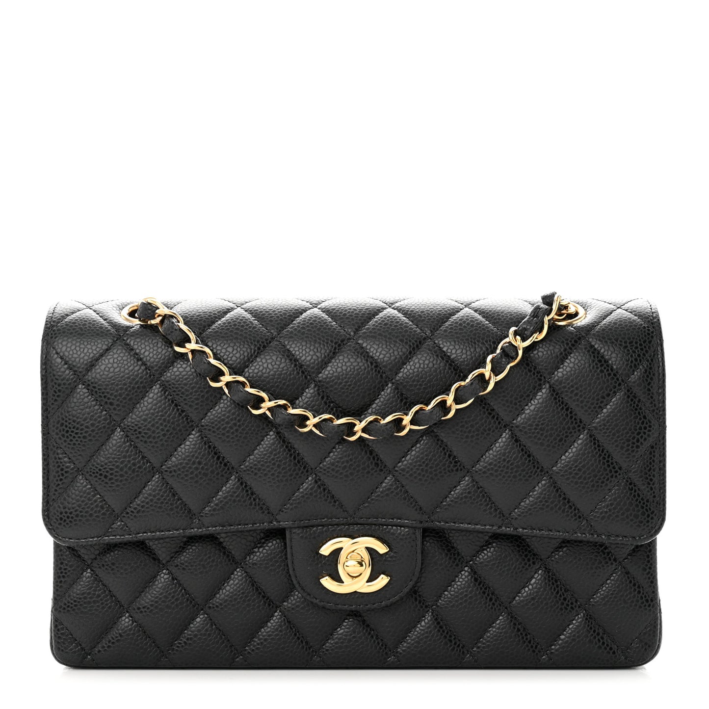 Caviar Quilted Medium Double Flap Black
