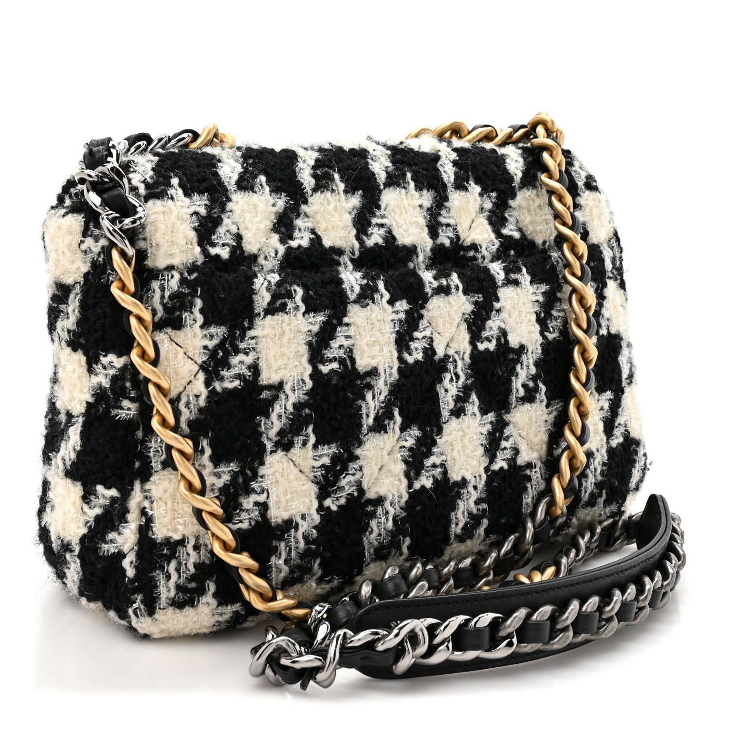 Chanel Tweed Quilted Medium Chanel 19 Flap Black Ecru White 3 of 10