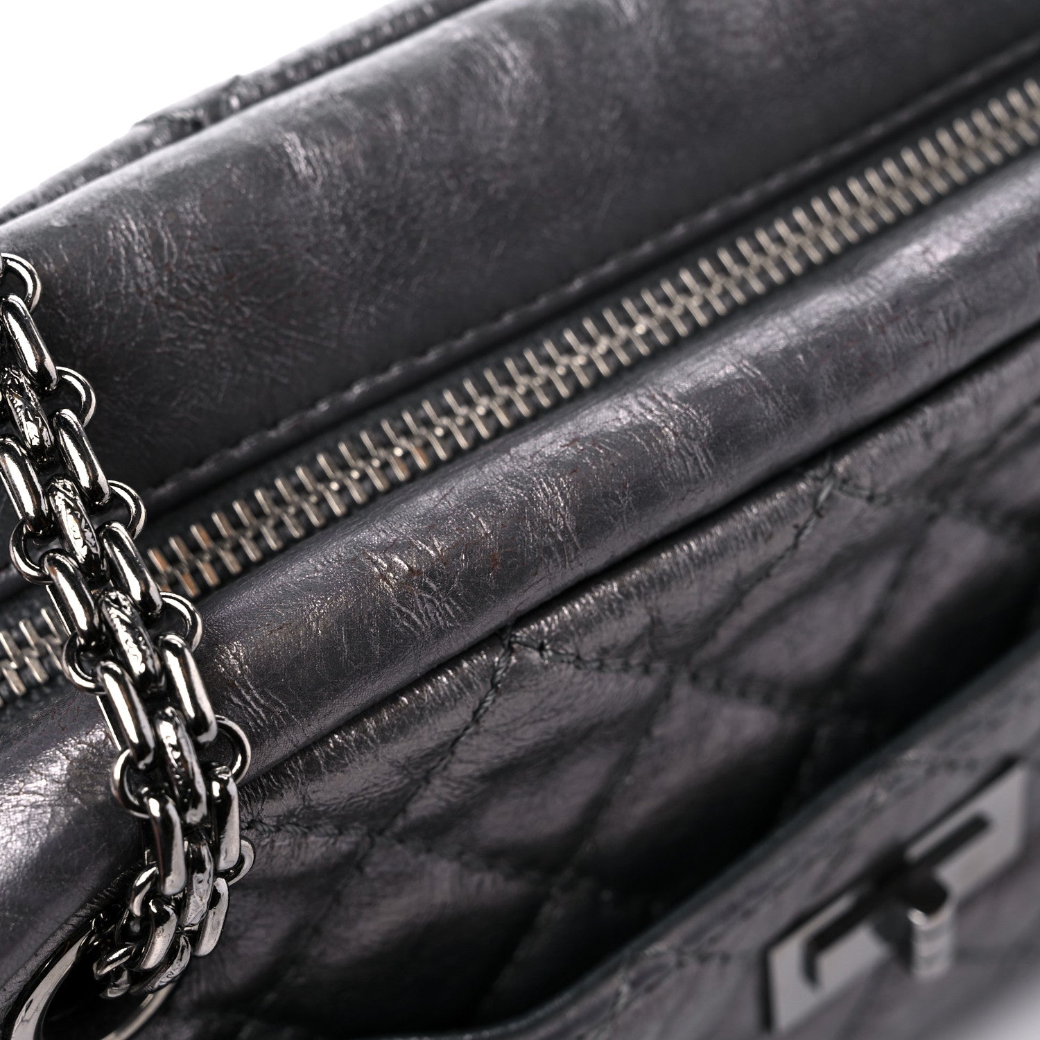 Chanel Metallic Aged Calfskin Quilted Small Reissue Camera Case Dark Silver 11 of 11