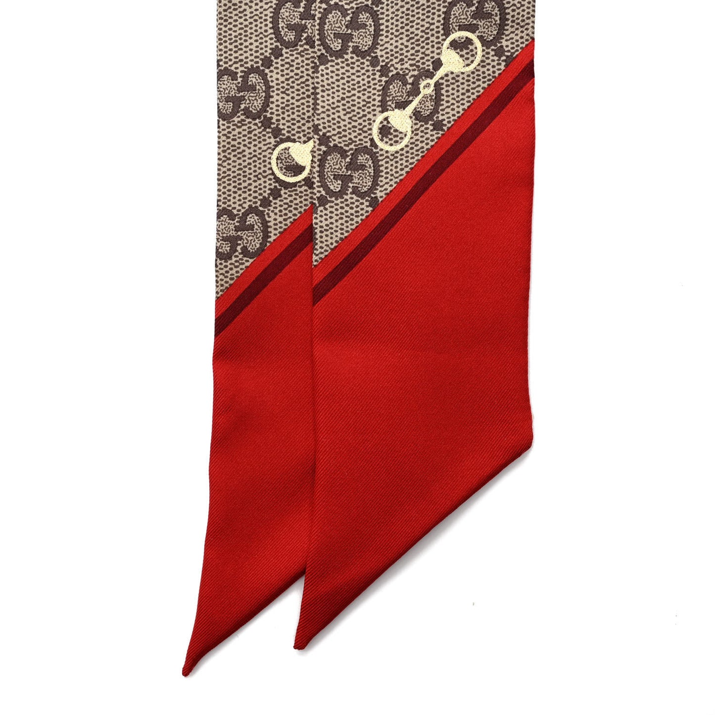 Silk Twill GG Monogram Gold Horsebity Neck Bow Scarf Flame