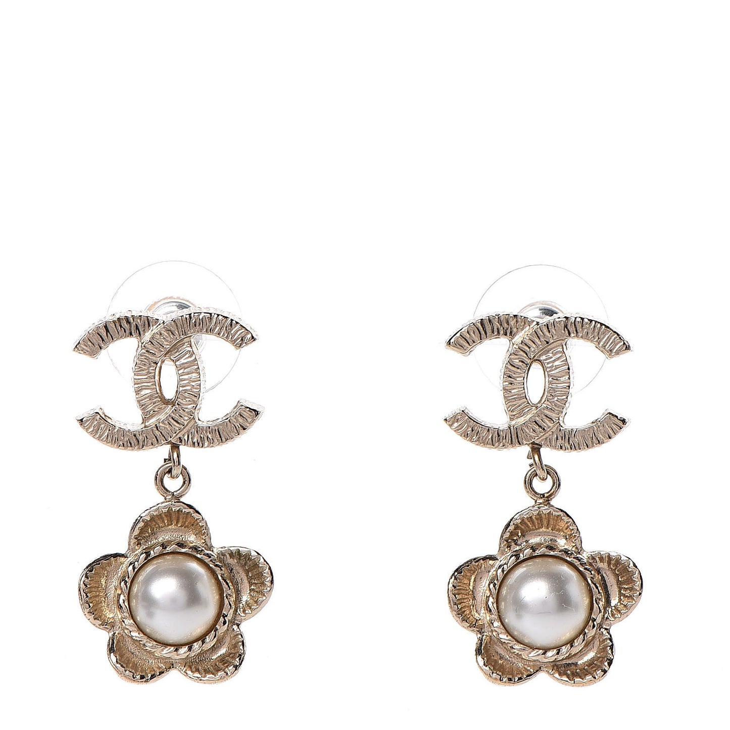 Pearl Camellia CC Drop Earrings Gold