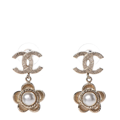 Chanel Pearl Camellia CC Drop Earrings Gold 1 of 4